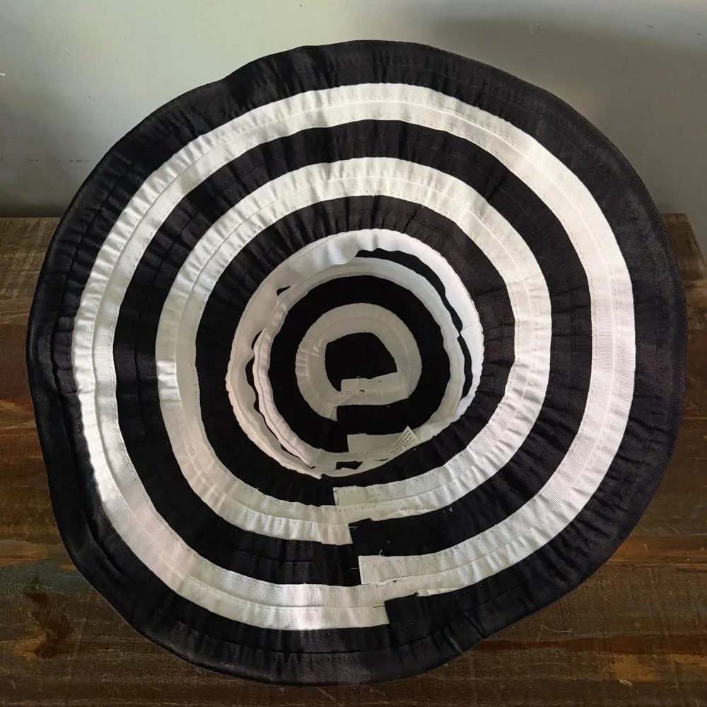 Kallina Sun Hat‎ Black White Striped UPF 50+ Packable Crushable Beachwear Resort